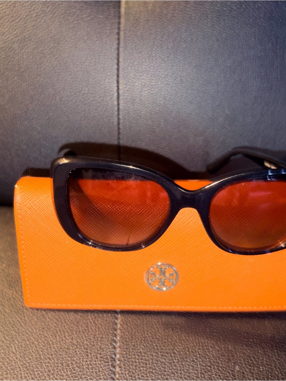 Tory Burch Black Frame Sunglasses with Amber Lenses